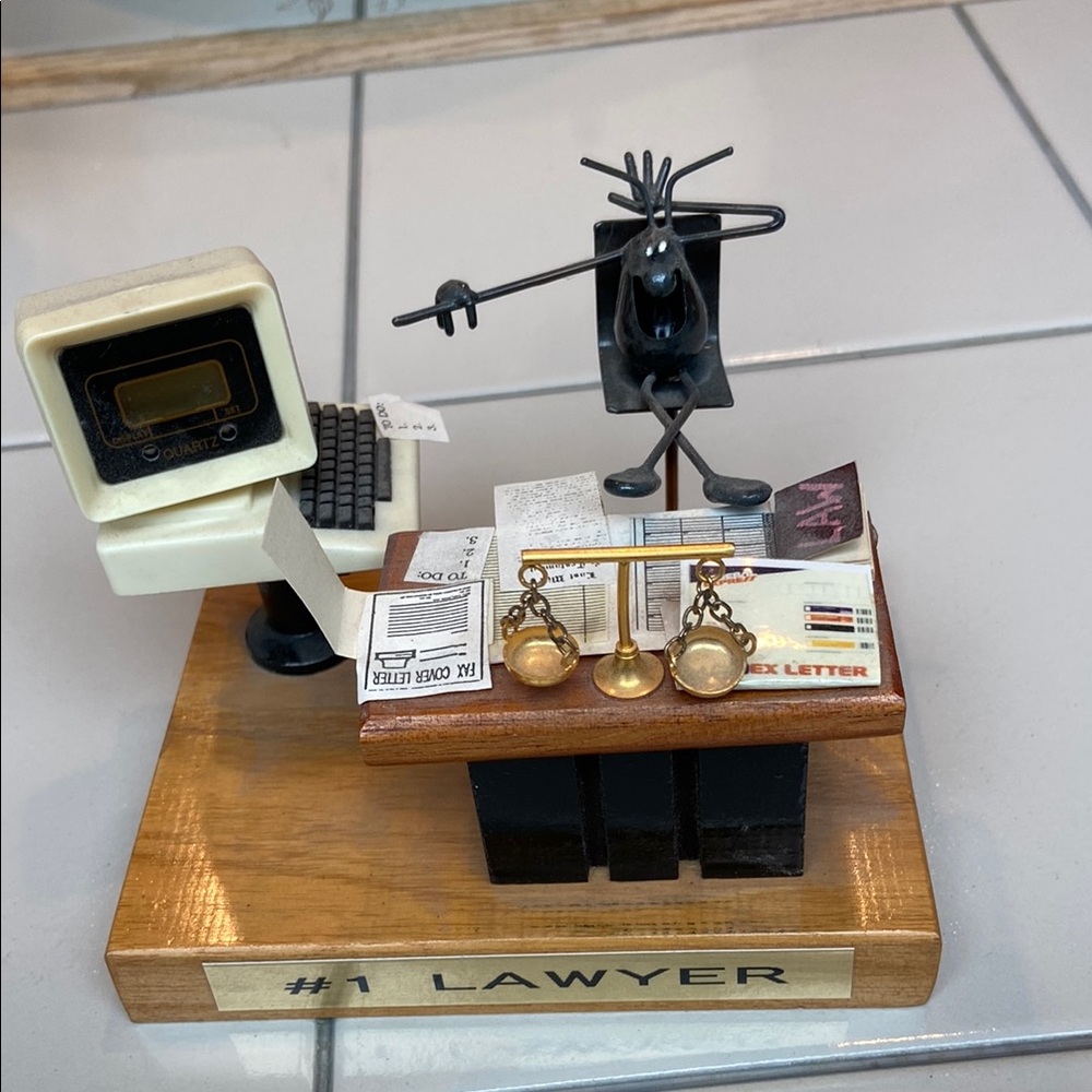 Vintage Lawyer Desk Figurine with Computer